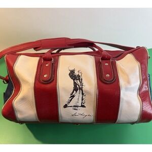 Vintage Ben Hogan Golf Leather Bag Red White Blue Retro Duffel Gym Travel